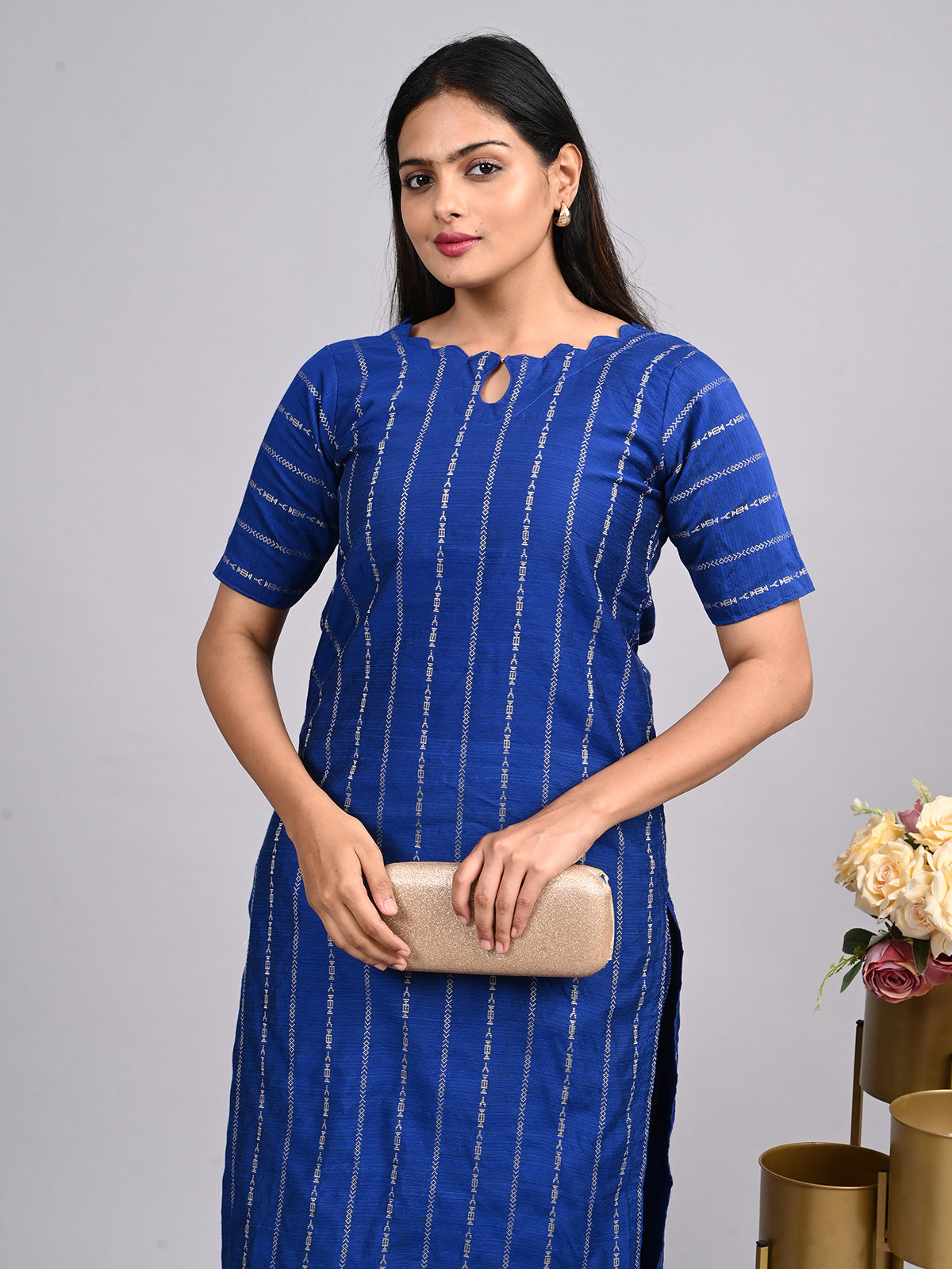Royal Blue Raw Silk 2-Piece Set | Elegant Monotone Corporate Outfit with Thread Zari Work