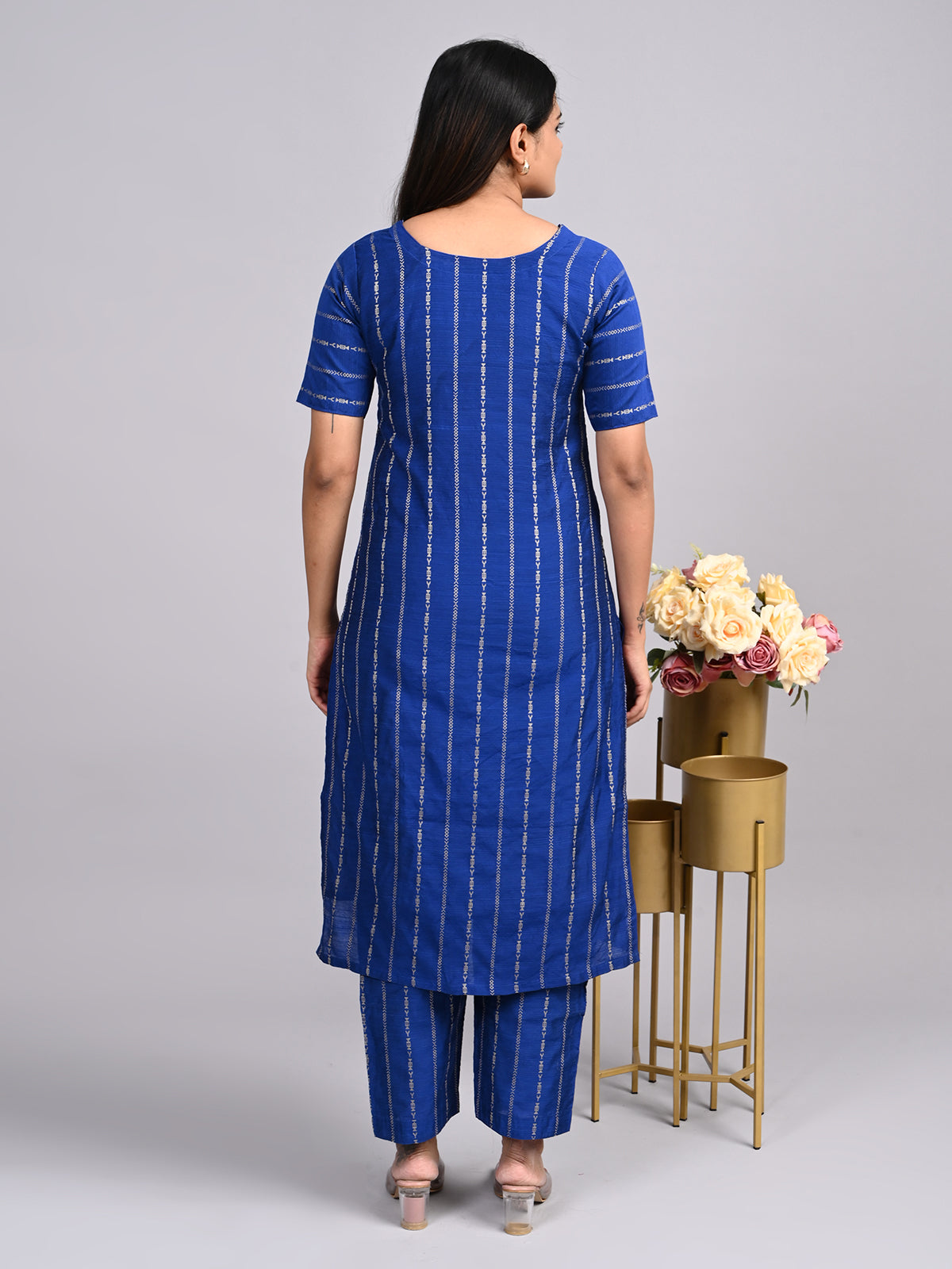 Royal Blue Raw Silk 2-Piece Set | Elegant Monotone Corporate Outfit with Thread Zari Work