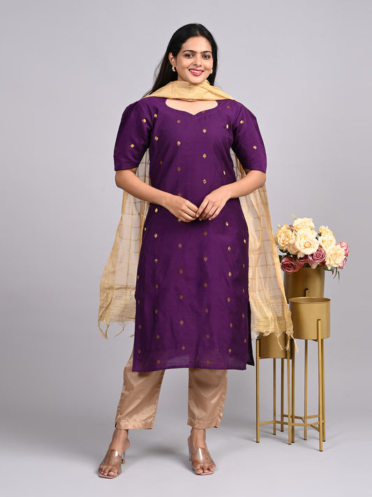 Purple Raw Silk 3-Piece Set | Elegant Traditional Outfit with Subtle Sheen