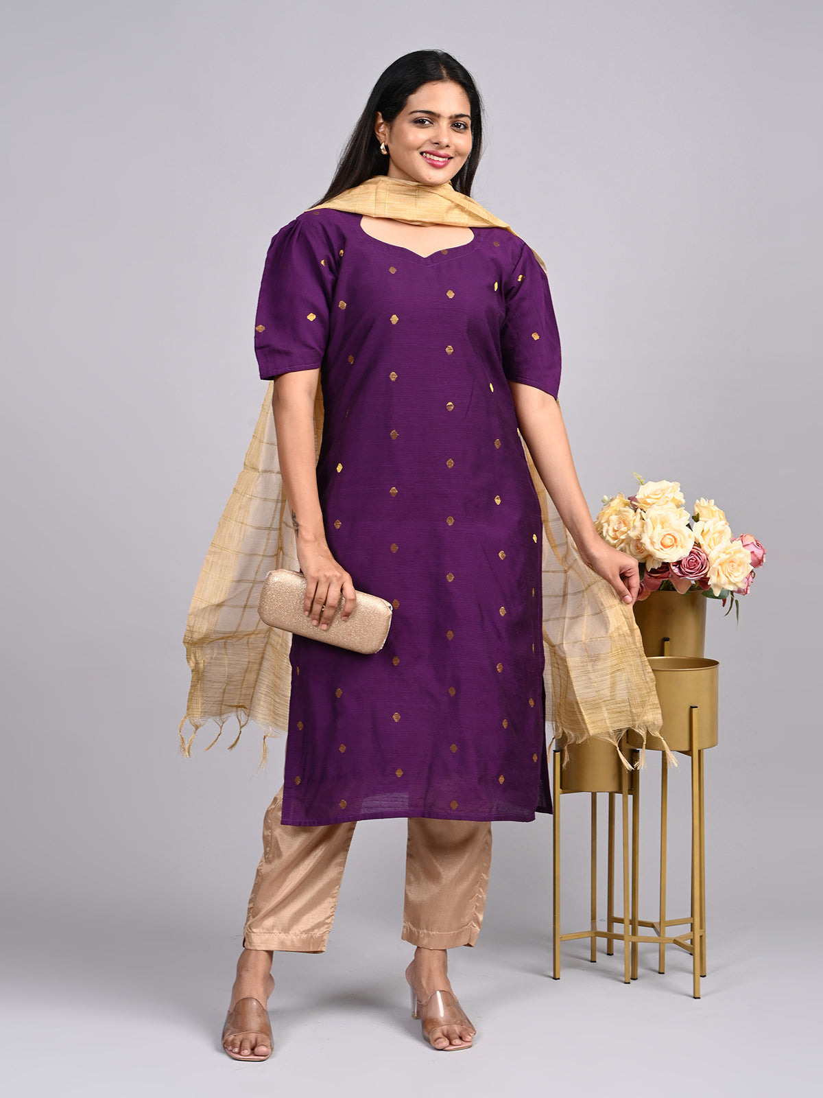 Purple Raw Silk 3-Piece Set | Elegant Traditional Outfit with Subtle Sheen (Copy)