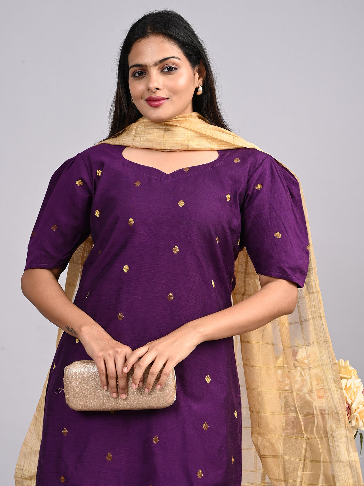 Purple Raw Silk 3-Piece Set | Elegant Traditional Outfit with Subtle Sheen (Copy)