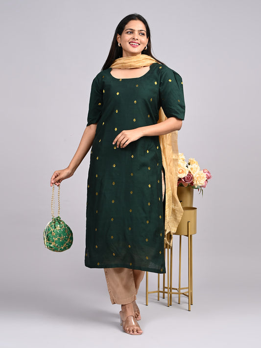 Bottle Green Raw Silk 3-Piece Set | Elegant Traditional Outfit with Subtle Sheen