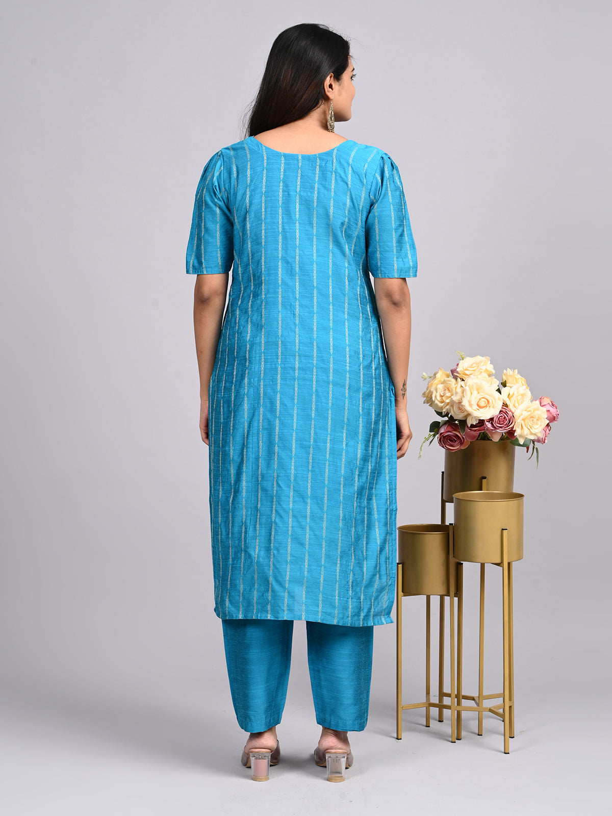 Teal Blue Raw Silk 2-Piece Co-Ord Set