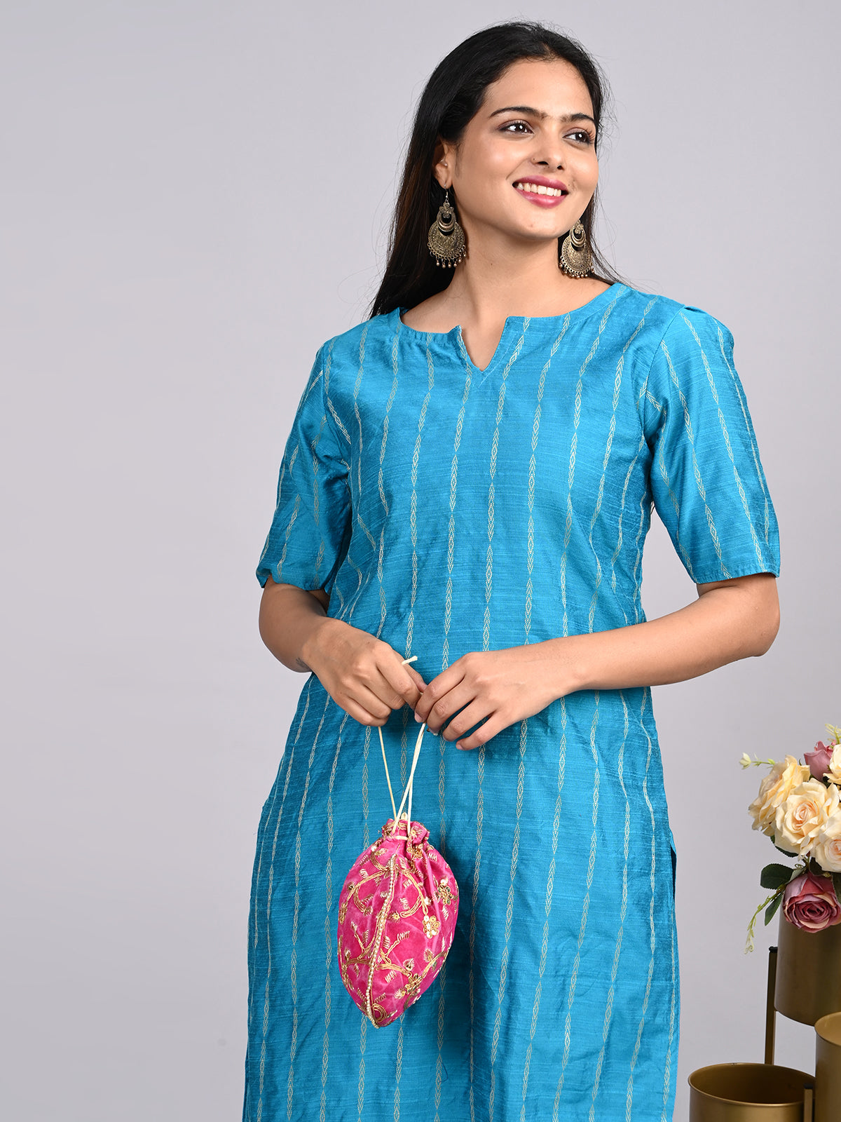 Teal Blue Raw Silk 2-Piece Co-Ord Set