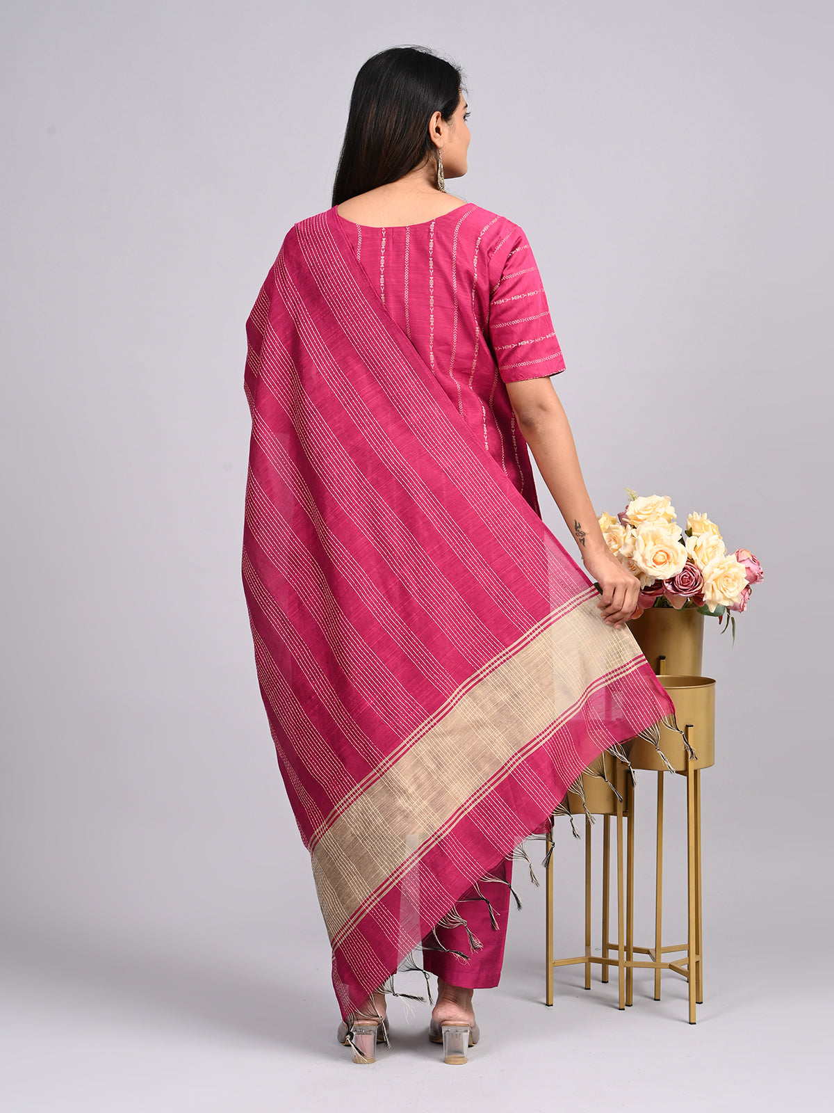 Rani Pink Rose Raw Silk Set – Graceful Monotone Elegance