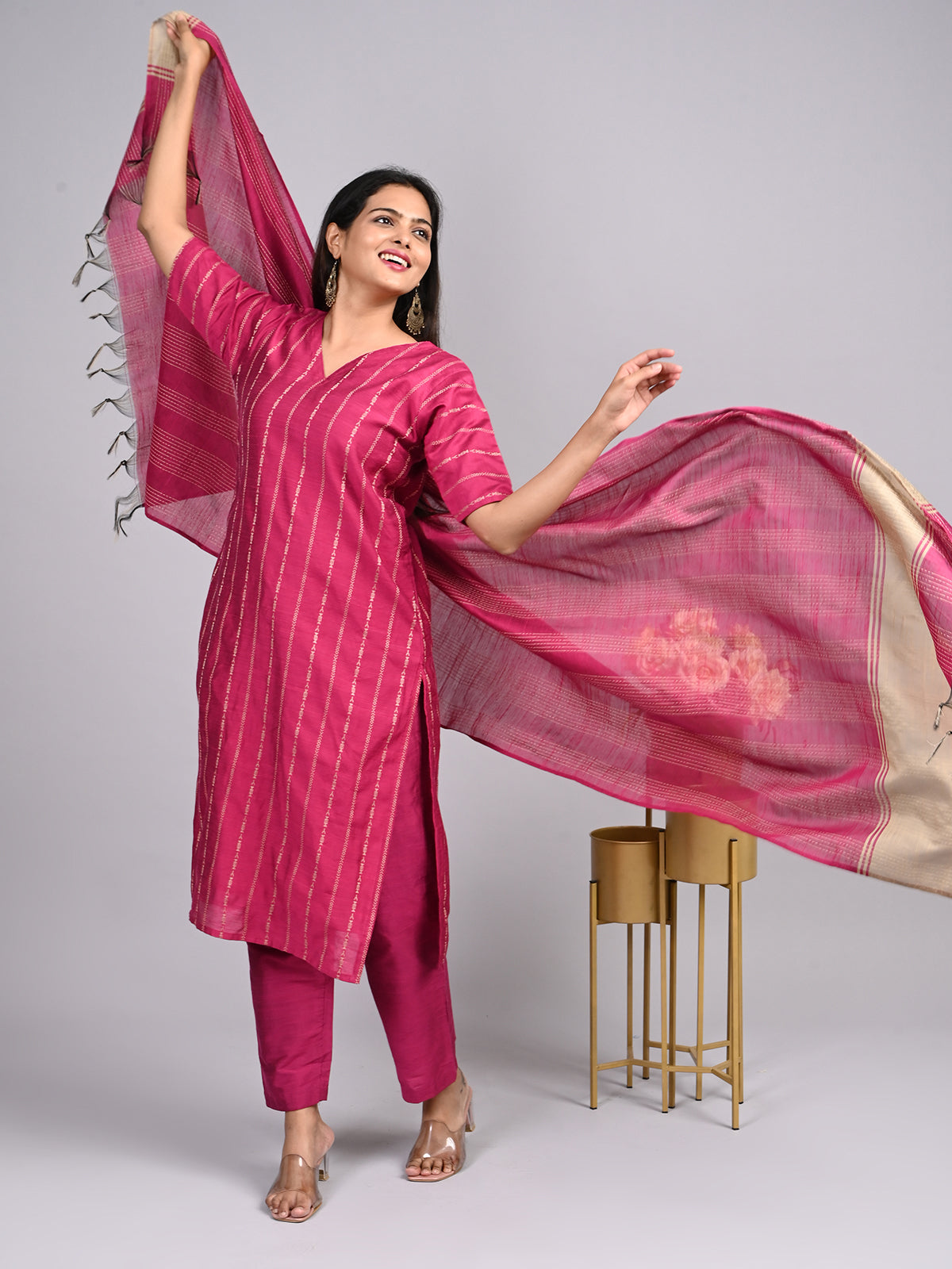 Rani Pink Rose Raw Silk Set – Graceful Monotone Elegance