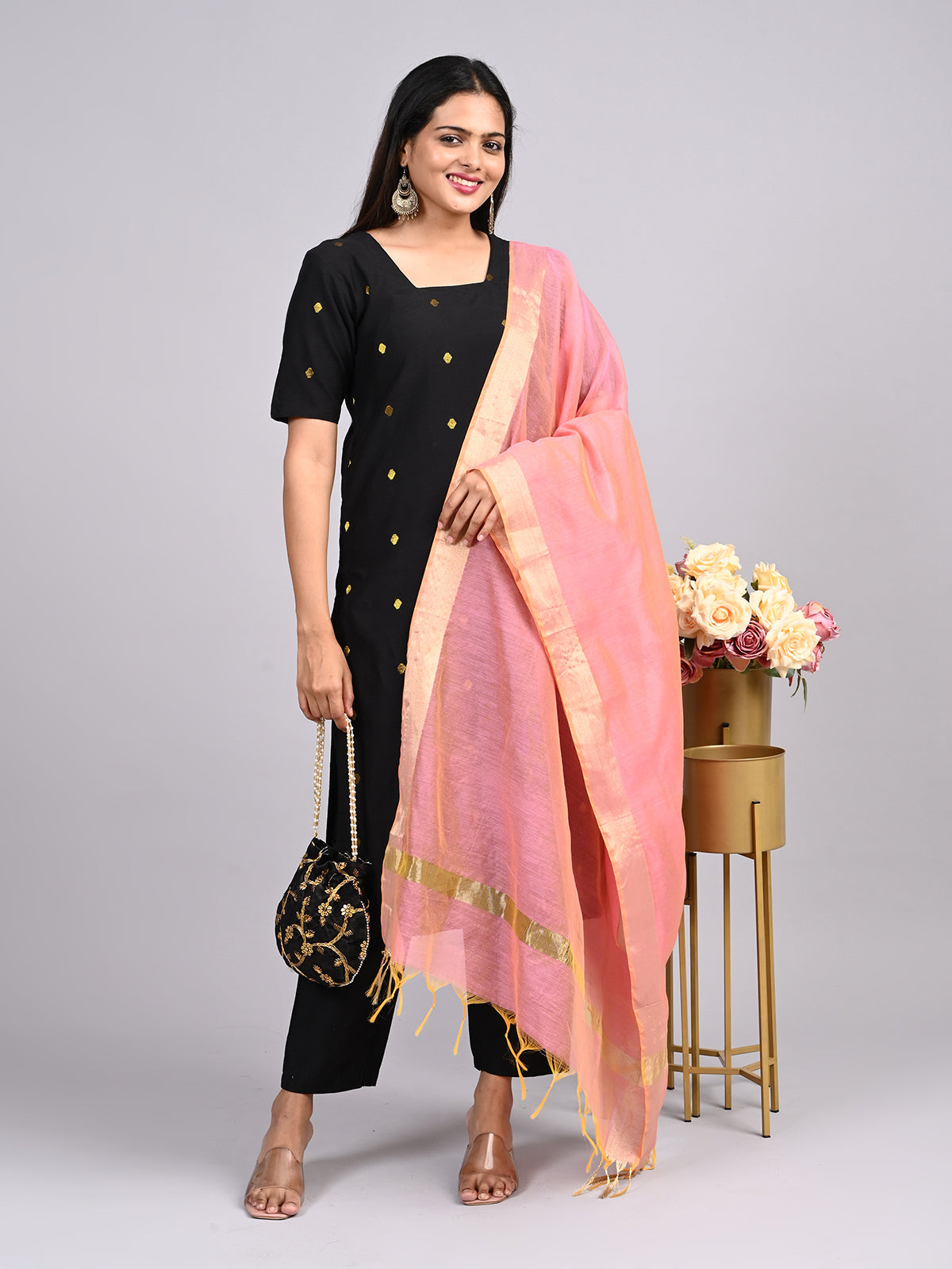 Black Raw Silk 3-Piece Set | Elegant Traditional Outfit with Subtle Sheen