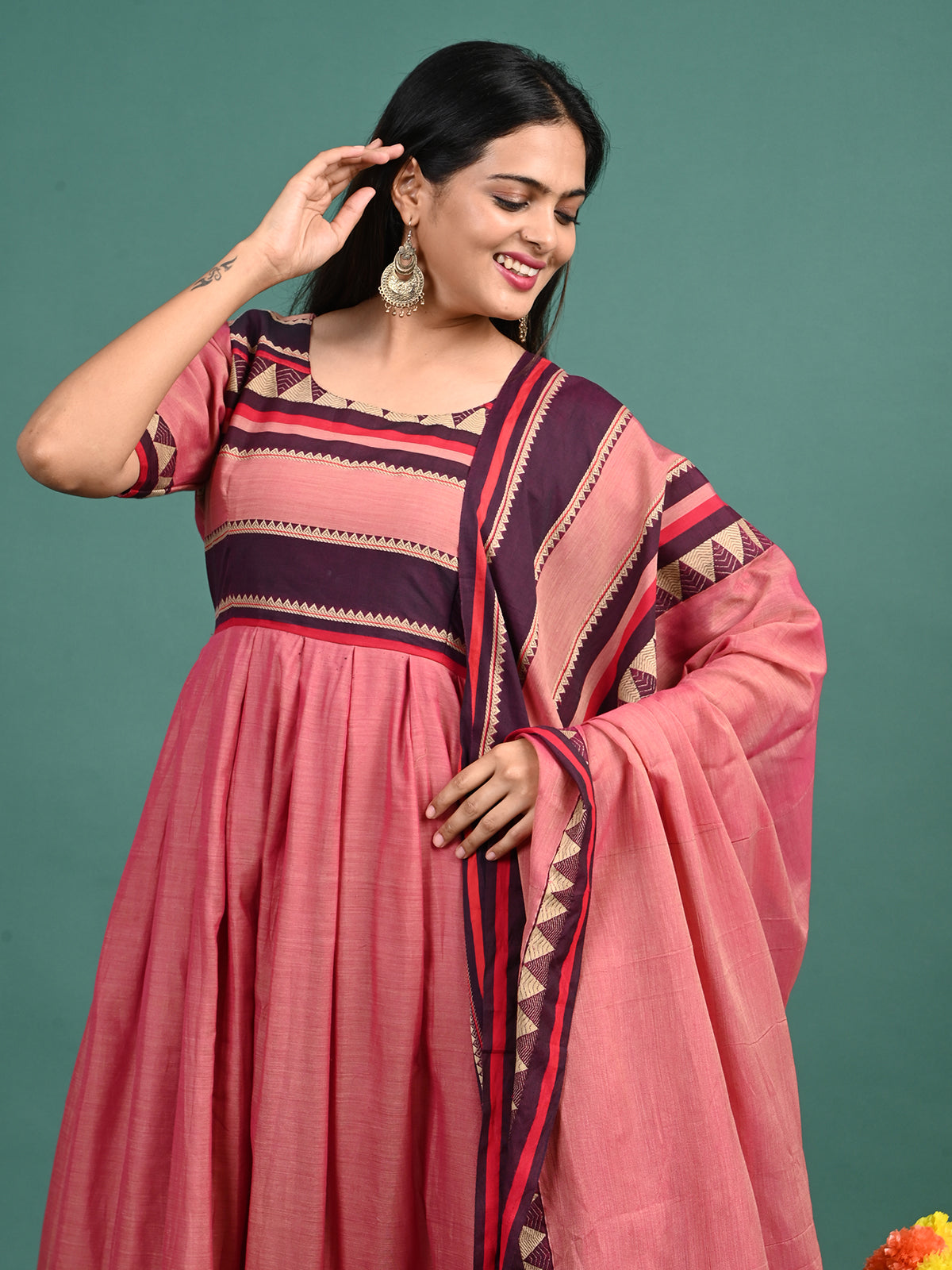 Narayanapet Cotton Gown with Dupatta Thead zari