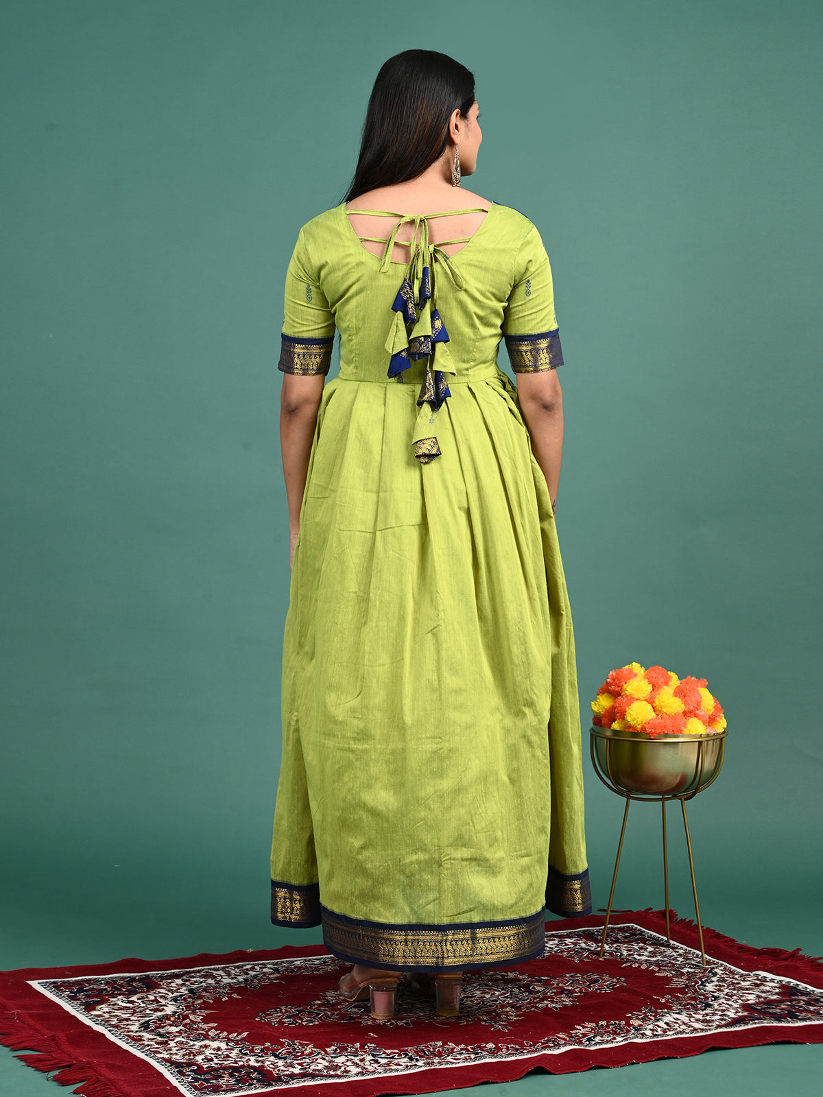 Kalyani Cotton Maxi Gown – Parette Green & Royal Blue