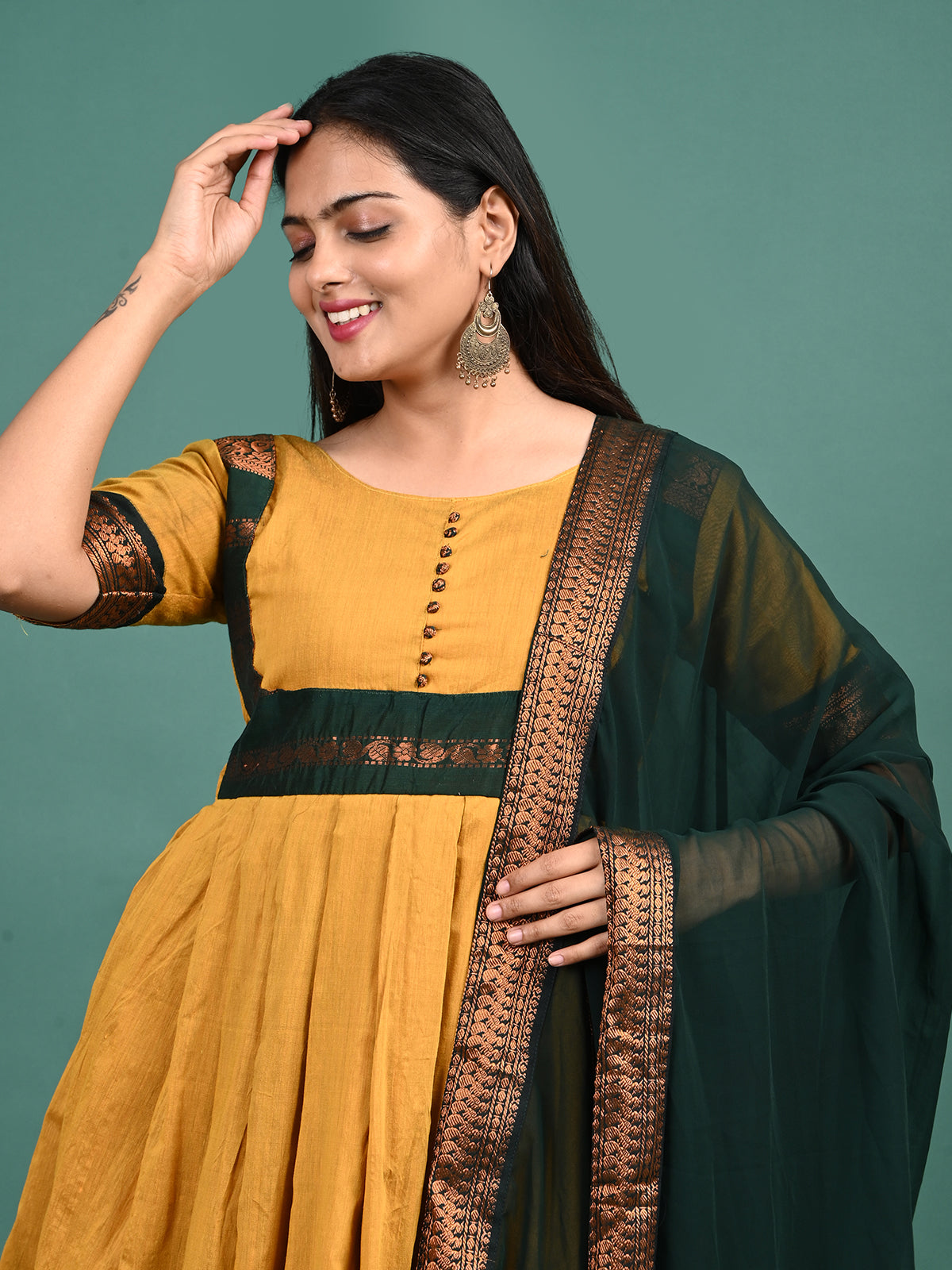 Kalyani Cotton Maxi Plated Gown with Shawl