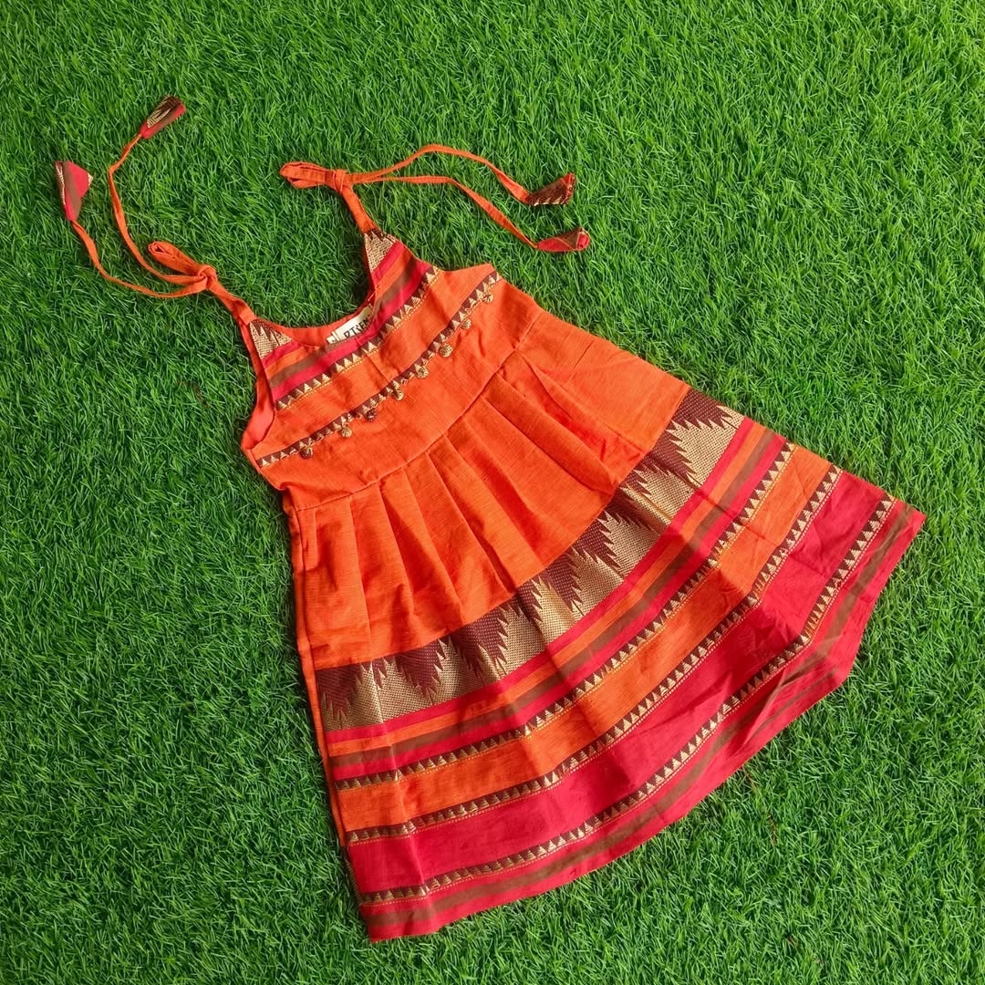 Chettinad Cotton Infant Tie-Up Frock with Kopuram Borders