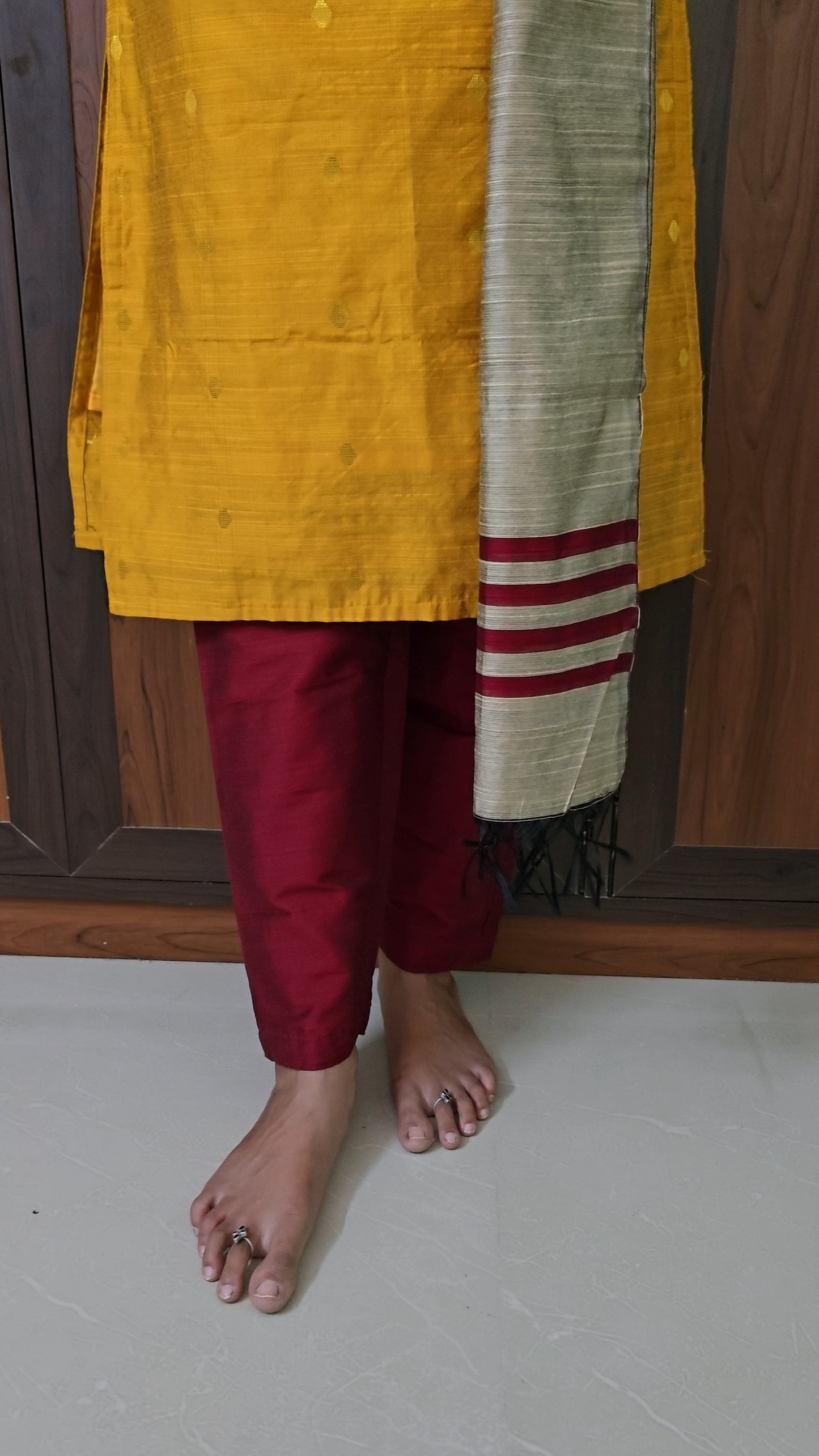 Trendy Raw Silk 3-Piece Kurthi Set with Dupatta (mustard)