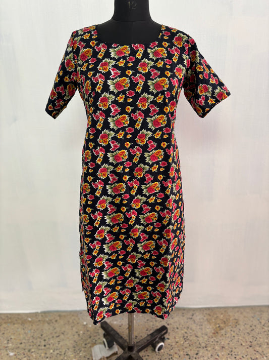 Black Floral Print Cotton Women’s Top | Soft Fabric with Comfortable Fit