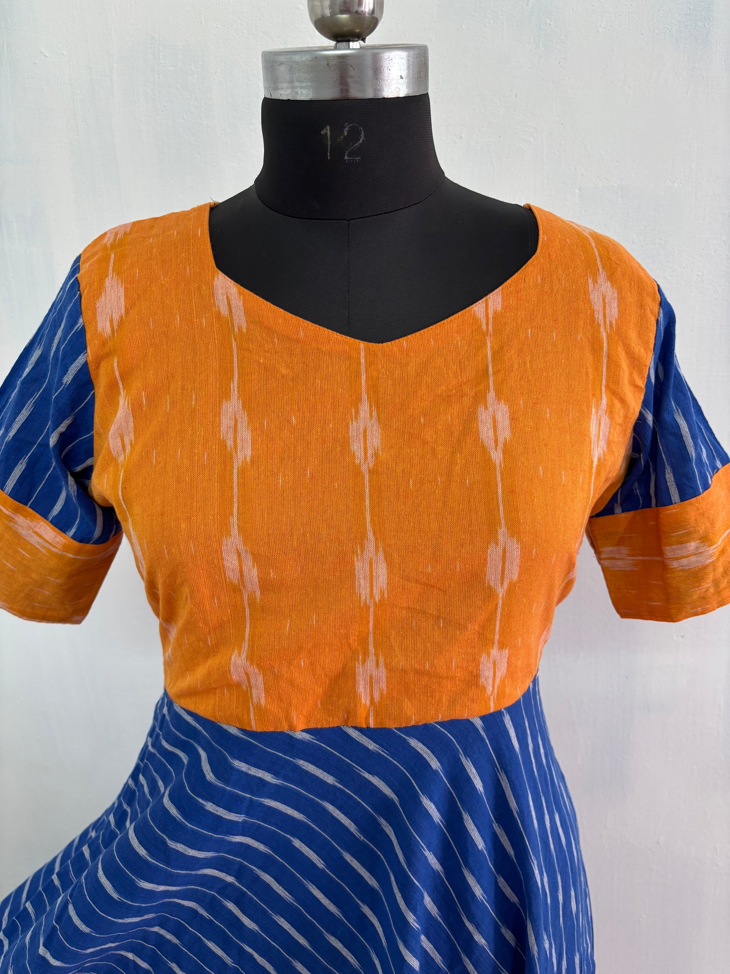 Elegant Ikkat Cotton Umbrella Maxi – Contrast Yoke & Flowy Silhouette