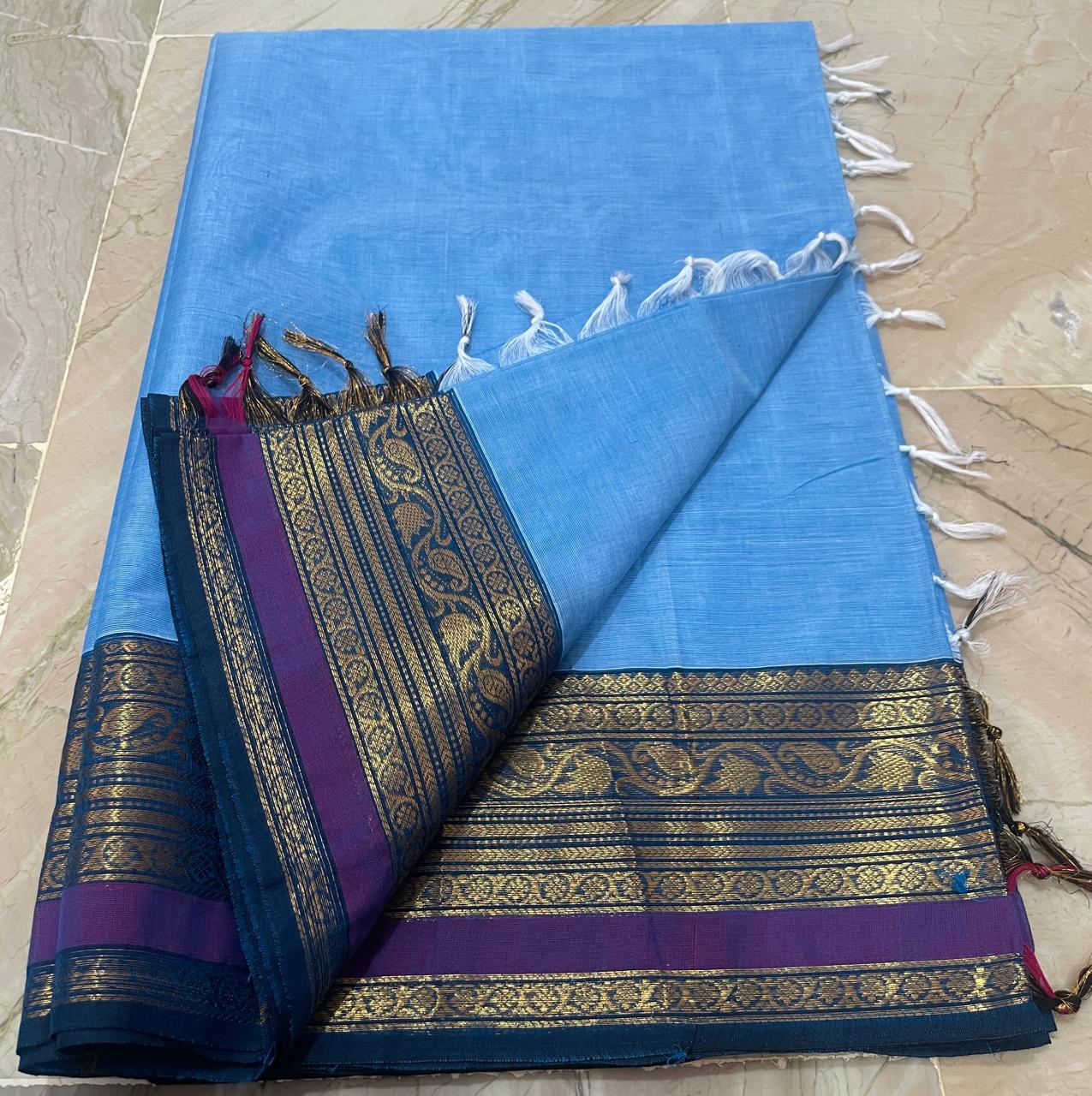 Traditional Kanchi Cotton Saree with intricate Kanchi border, perfect for festivals and ethnic occasions.