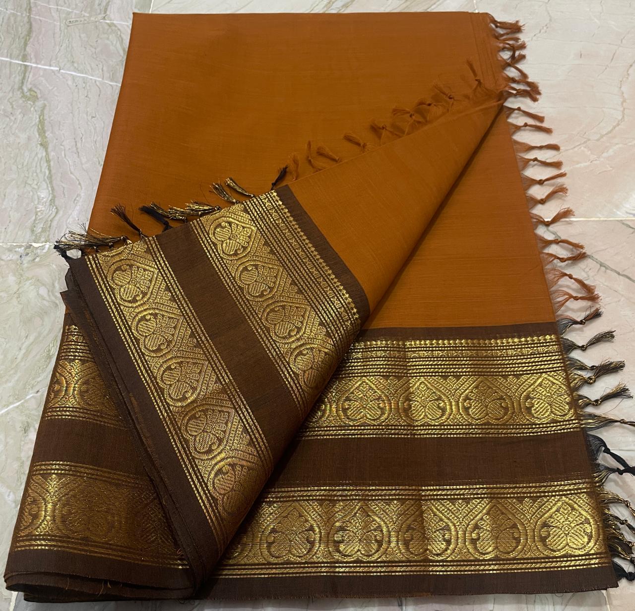 Traditional Kanchi Cotton Saree with intricate Kanchi border, perfect for festivals and ethnic occasions - DJ Fashion