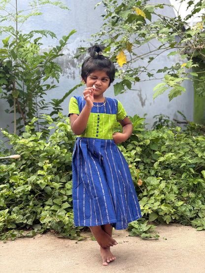 Kids Ethnic Frock - Raw silk with thread Zari