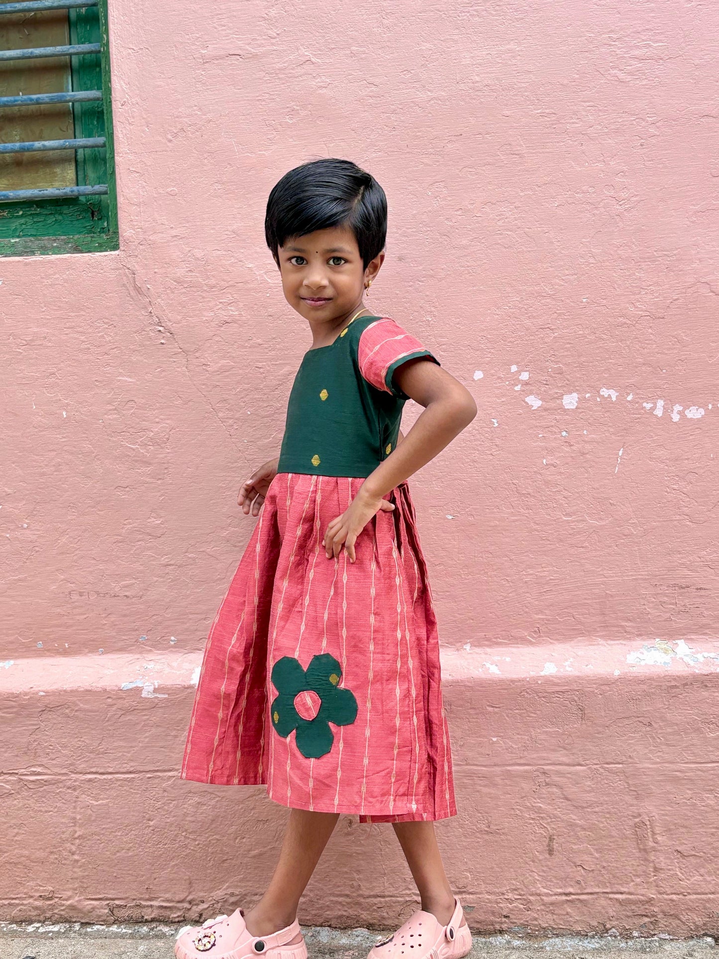 Kids Ethnic Frock - Raw silk with Zari butta