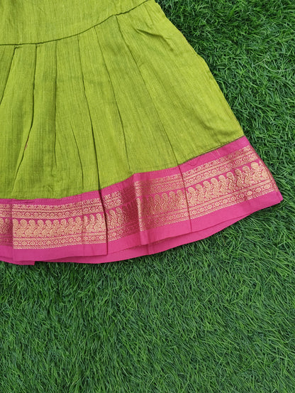 Kalyani Cotton Infants Tie-Up Strap Dress – Parrot Green & Pink Combo