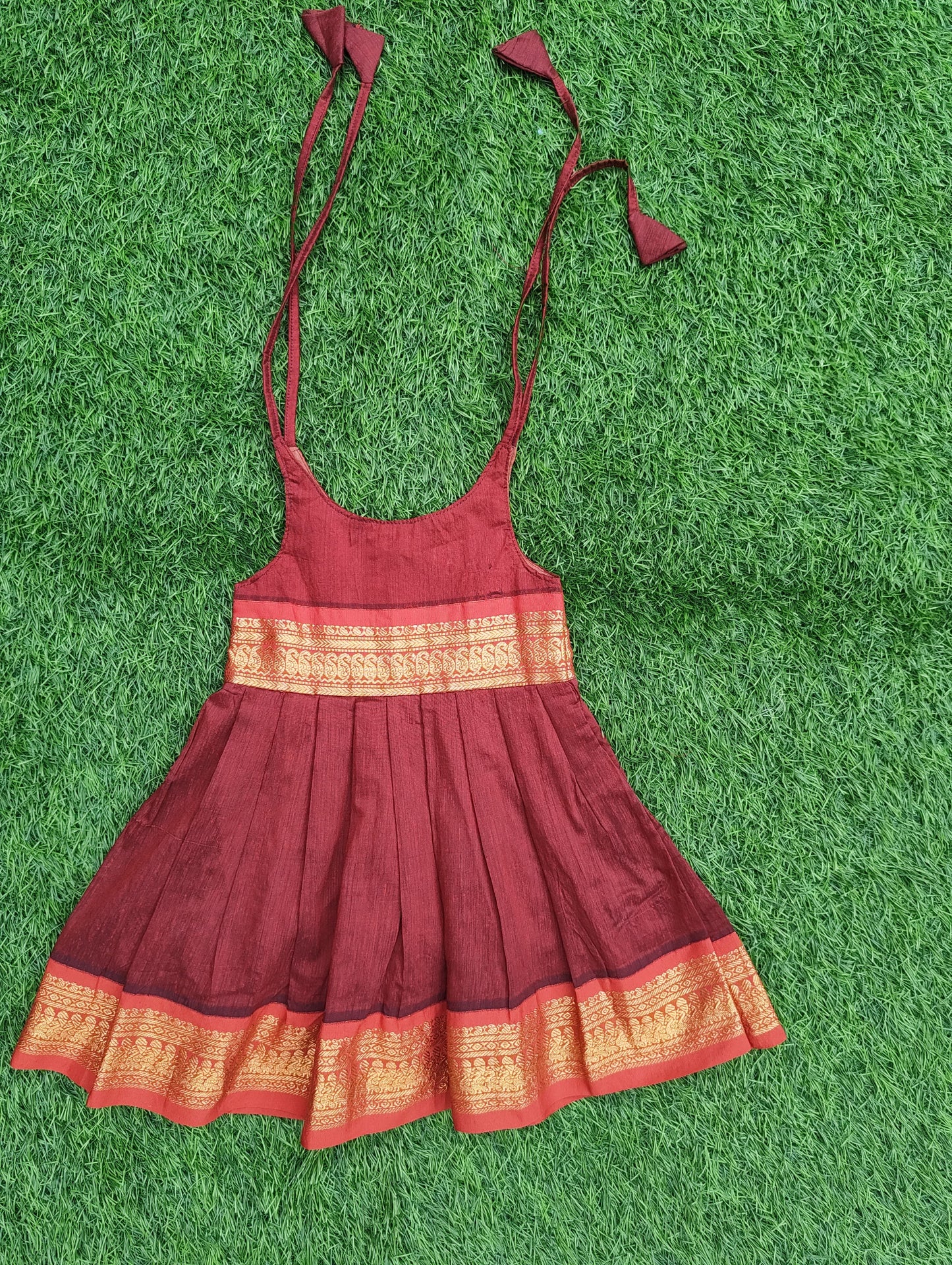 Kalyani Cotton Infants Tie-Up Strap Dress – Maroon Colour