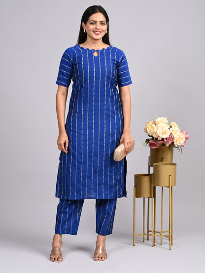 Royal Blue Raw Silk 2-Piece Set | Elegant Monotone Corporate Outfit with Thread Zari Work