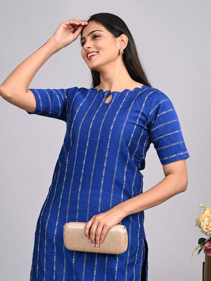 Royal Blue Raw Silk 2-Piece Set | Elegant Monotone Corporate Outfit with Thread Zari Work