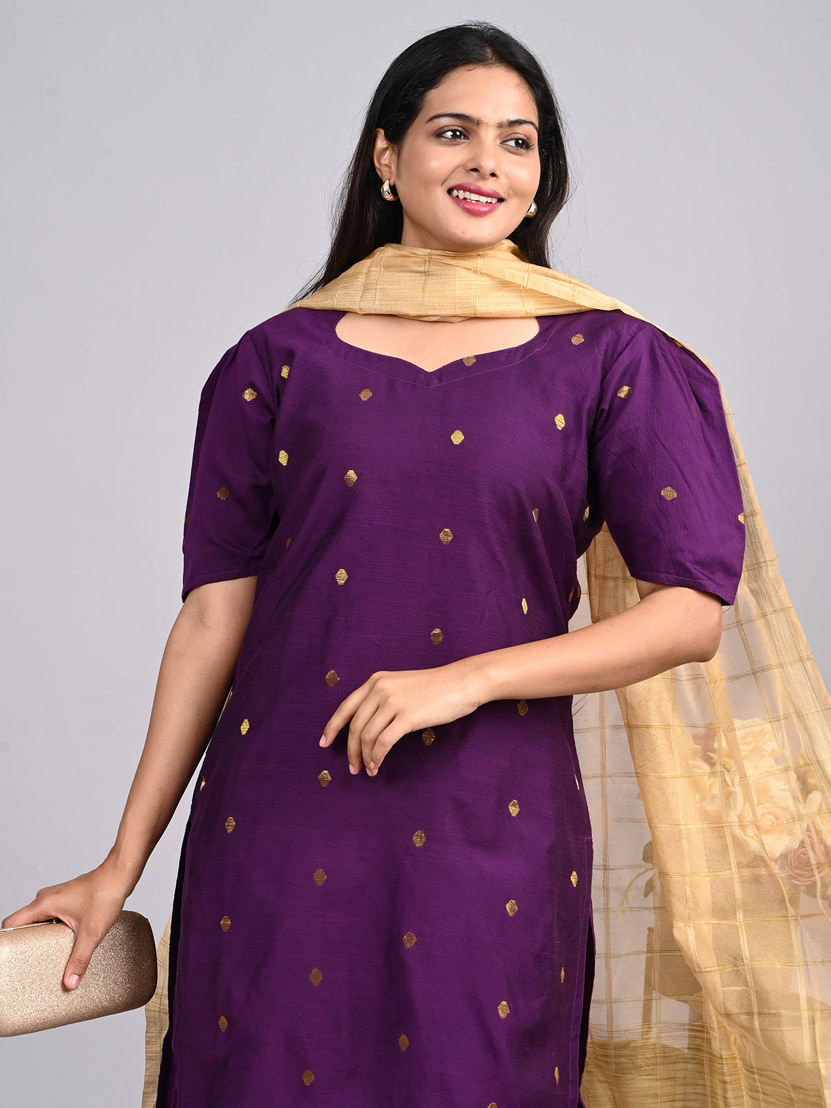 Purple Raw Silk 3-Piece Set | Elegant Traditional Outfit with Subtle Sheen