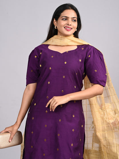 Purple Raw Silk 3-Piece Set | Elegant Traditional Outfit with Subtle Sheen