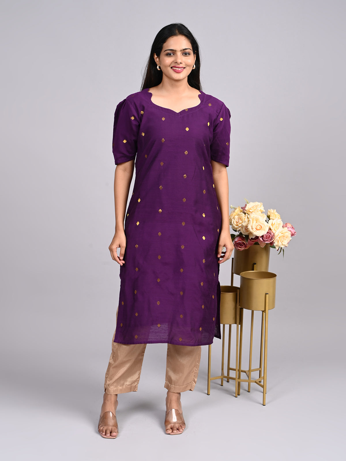 Purple Raw Silk 3-Piece Set | Elegant Traditional Outfit with Subtle Sheen
