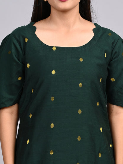 Bottle Green Raw Silk 3-Piece Set | Elegant Traditional Outfit with Subtle Sheen