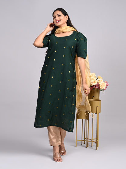 Bottle Green Raw Silk 3-Piece Set | Elegant Traditional Outfit with Subtle Sheen