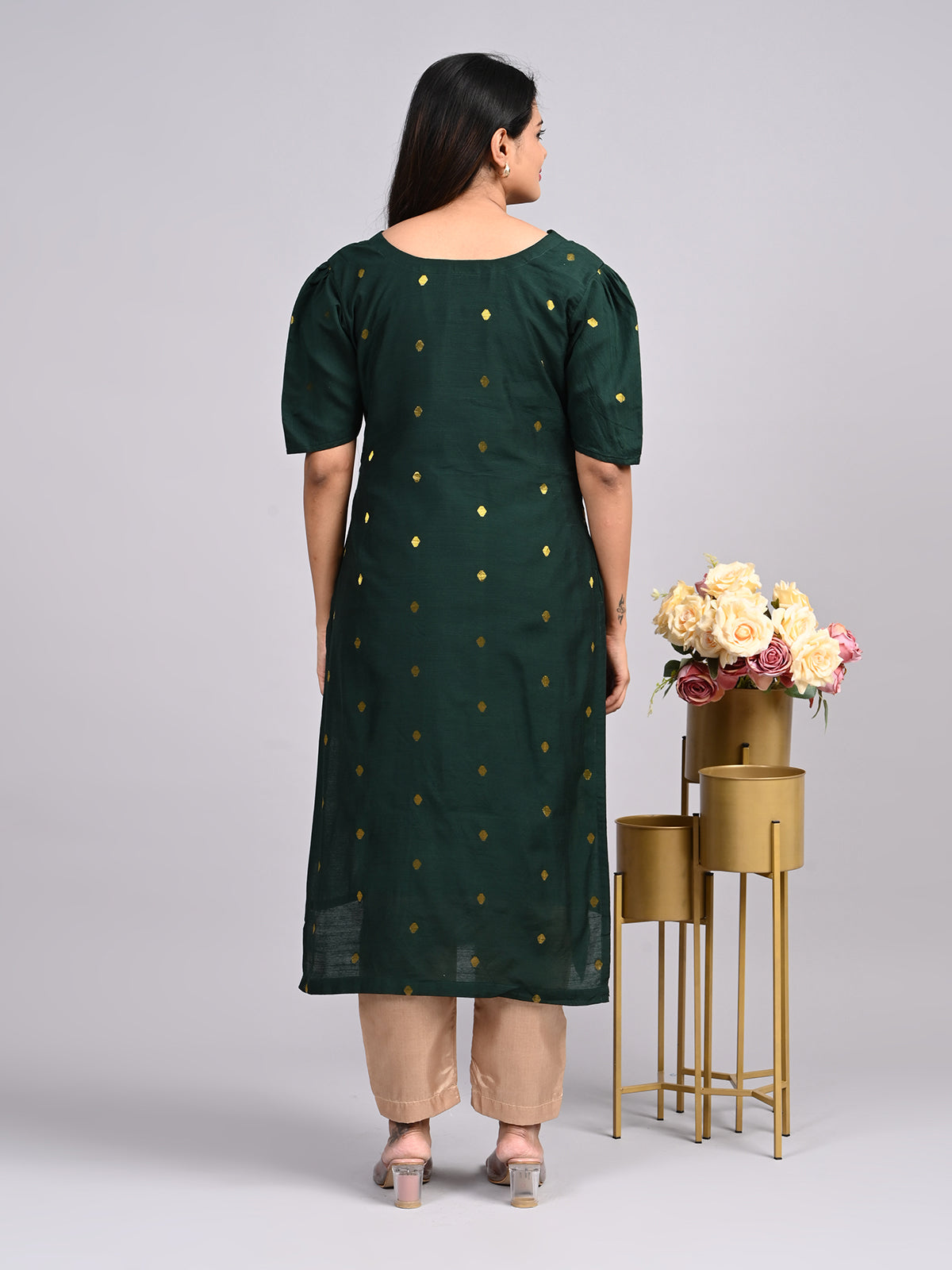 Bottle Green Raw Silk 3-Piece Set | Elegant Traditional Outfit with Subtle Sheen