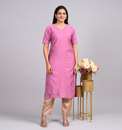 Raw silk Kurtis 3 pcs set pink colour