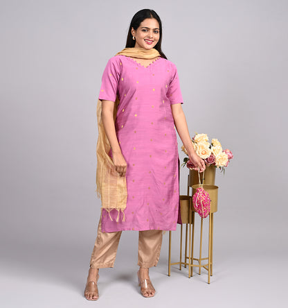 Raw silk Kurtis 3 pcs set pink colour