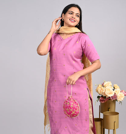 Raw silk Kurtis 3 pcs set pink colour