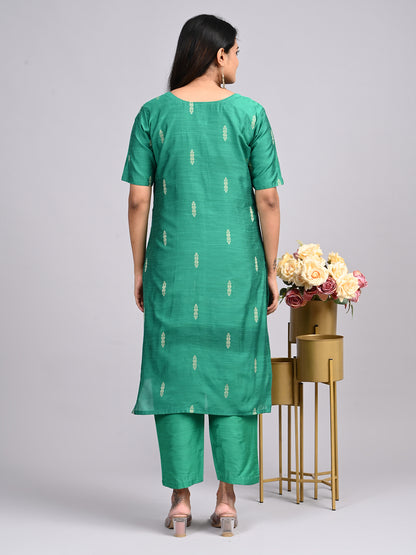 Rama Green Raw Silk Co-ord Set | Elegant 2-Piece Outfit with Front Keyhole Neck