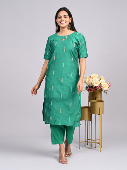Rama Green Raw Silk Co-ord Set | Elegant 2-Piece Outfit with Front Keyhole Neck