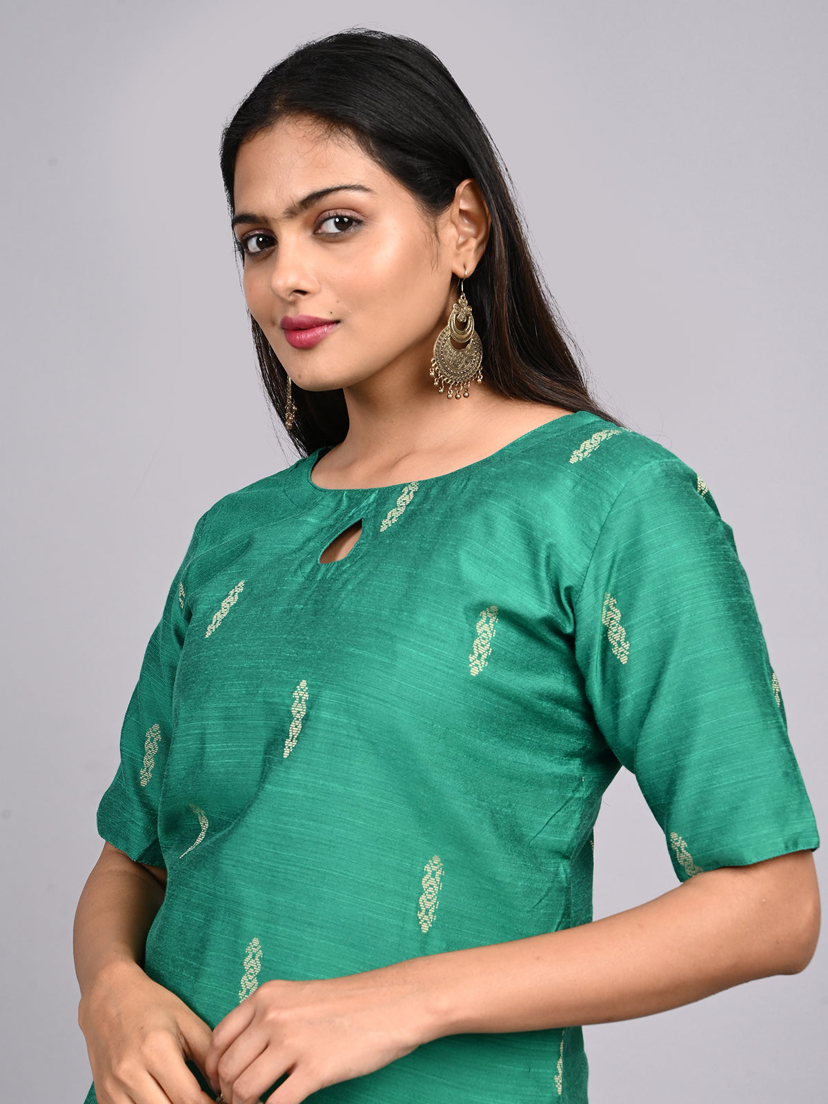 Rama Green Raw Silk Co-ord Set | Elegant 2-Piece Outfit with Front Keyhole Neck