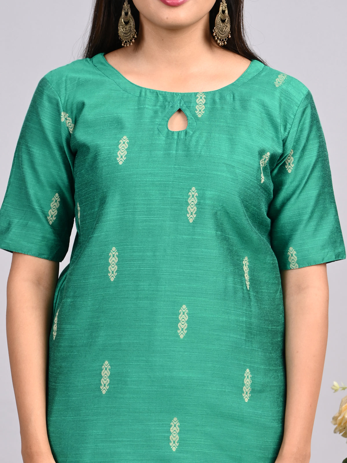 Rama Green Raw Silk Co-ord Set | Elegant 2-Piece Outfit with Front Keyhole Neck