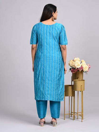 Teal Blue Raw Silk 2-Piece Co-Ord Set