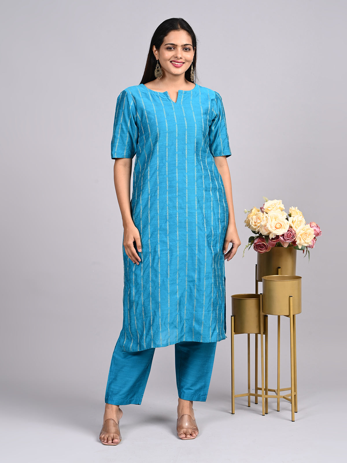 Teal Blue Raw Silk 2-Piece Co-Ord Set