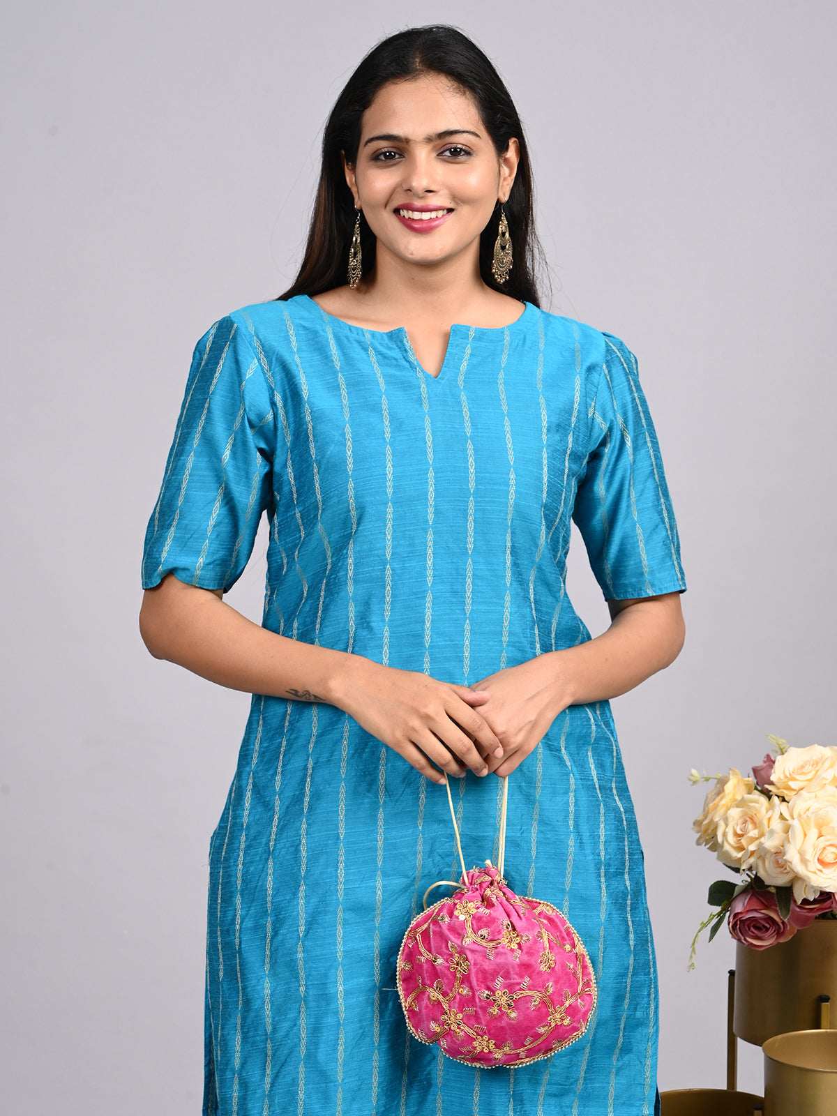 Teal Blue Raw Silk 2-Piece Co-Ord Set