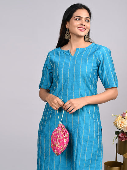 Teal Blue Raw Silk 2-Piece Co-Ord Set