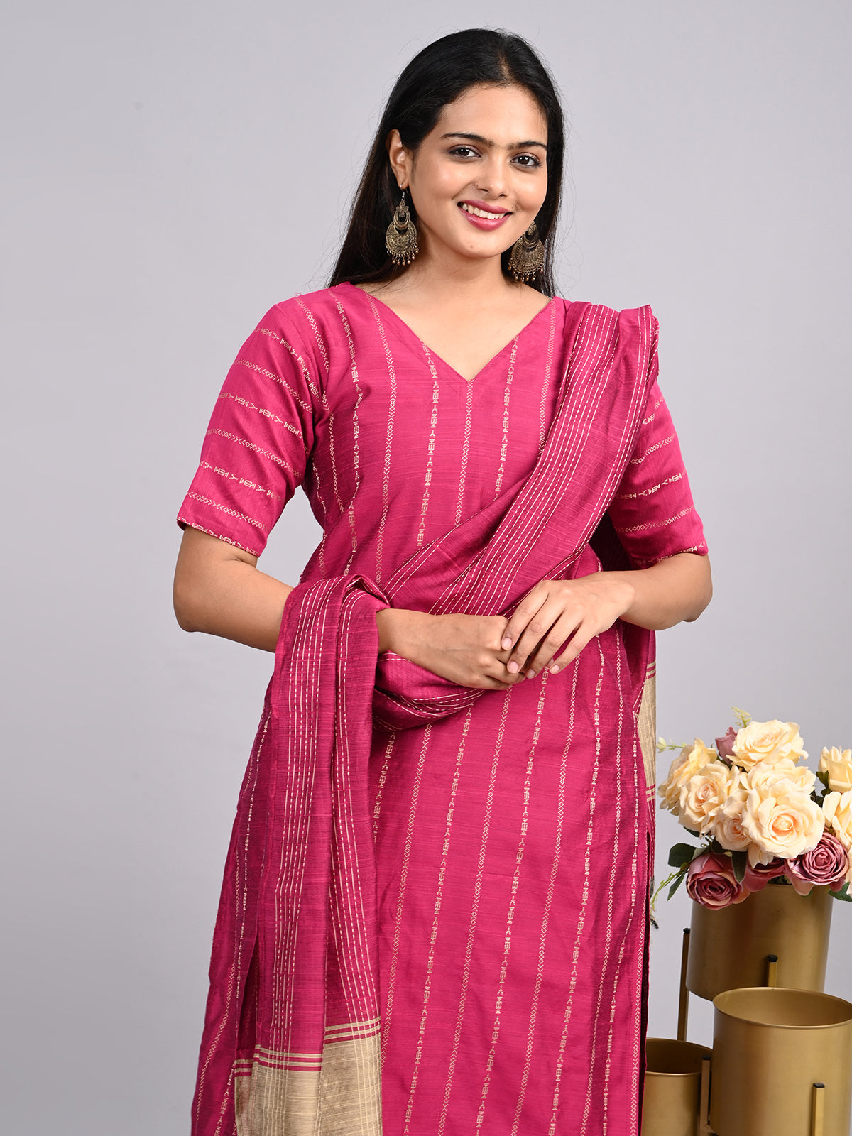 Rani Pink Rose Raw Silk Set – Graceful Monotone Elegance