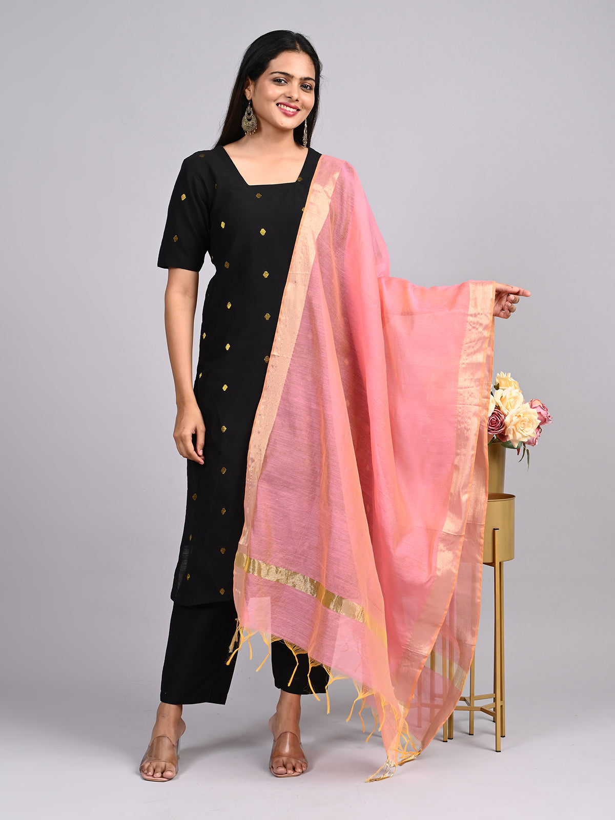 Black Raw Silk 3-Piece Set | Elegant Traditional Outfit with Subtle Sheen