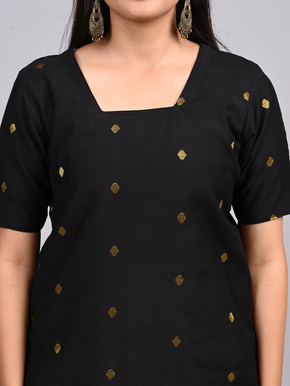 Black Raw Silk 3-Piece Set | Elegant Traditional Outfit with Subtle Sheen