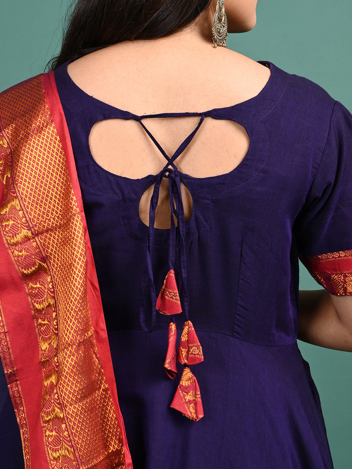 Narayanpet Zari Anarkali Top with Shawl