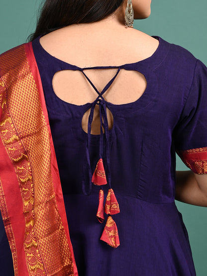 Narayanpet Zari Anarkali Top with Shawl