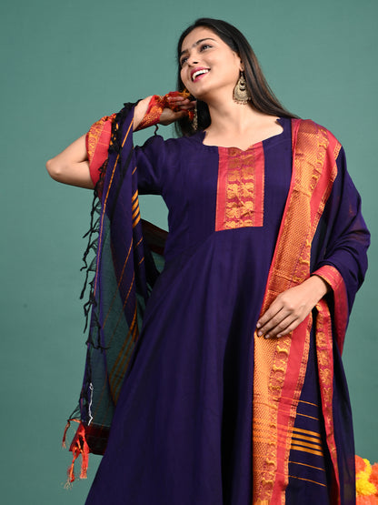 Narayanpet Zari Anarkali Top with Shawl