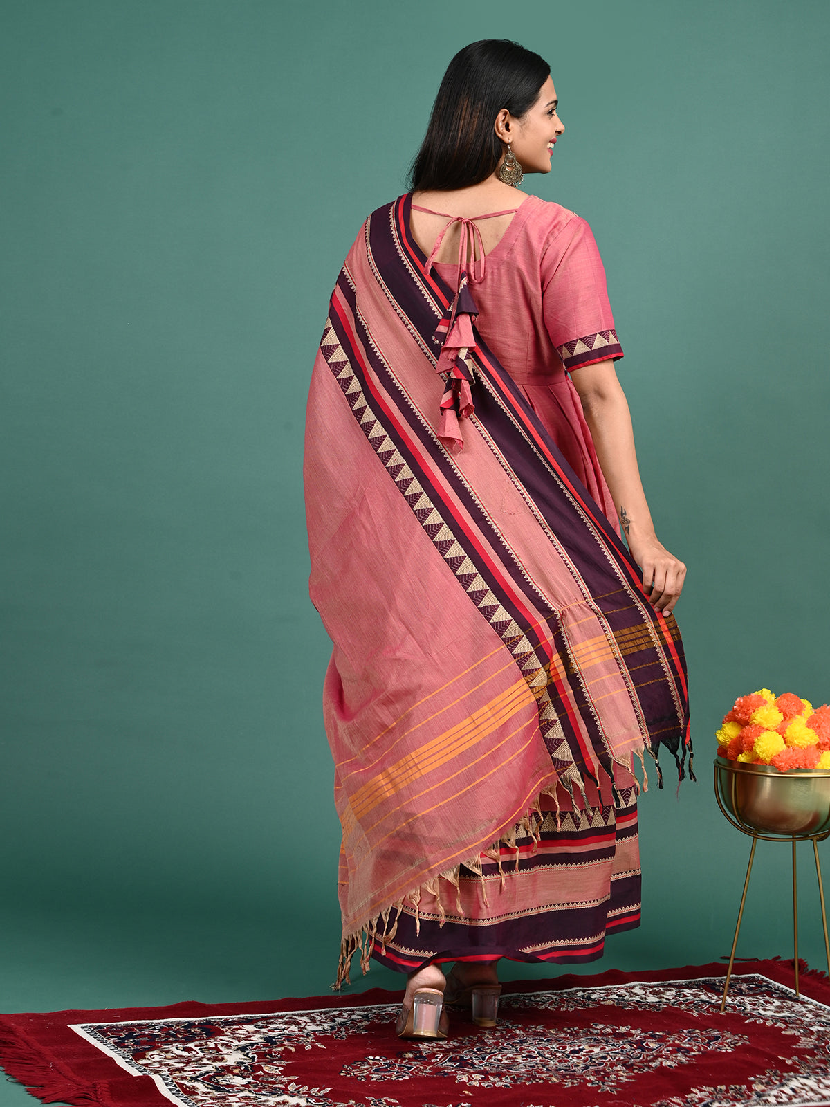 Narayanapet Cotton Gown with Dupatta Thead zari